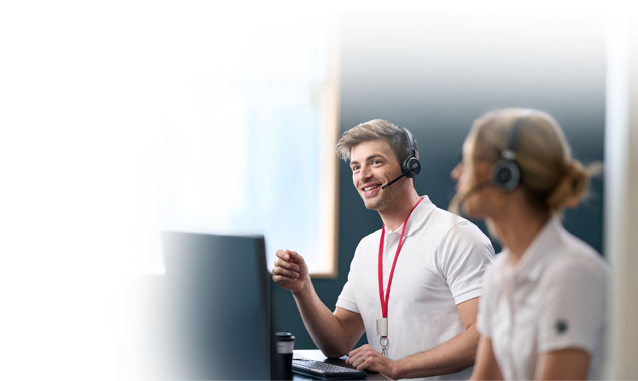 Customer support representative discussing